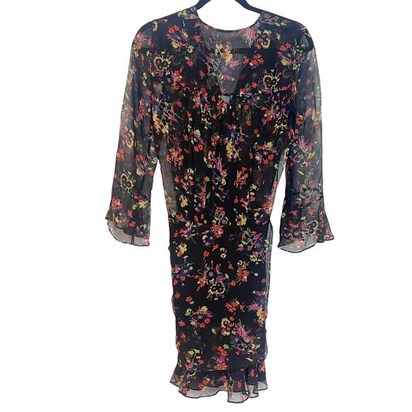 VERONICA BEARD Sean Floral-print Ruched Flounce Dress In Black Multi Size 0 NWOT - Picture 6 of 11